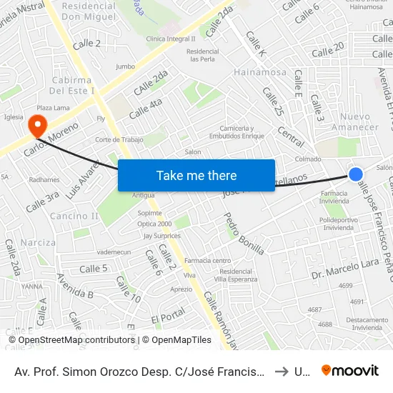 Av. Prof. Simon Orozco Desp. C/José Francisco Peña Gómez to Uasd map
