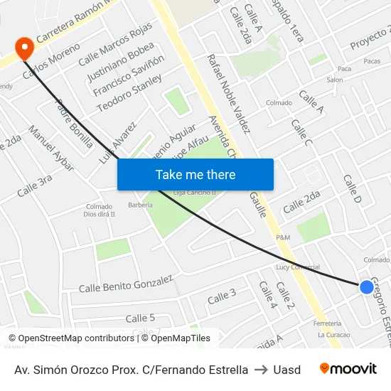 Av. Simón Orozco Prox. C/Fernando Estrella to Uasd map