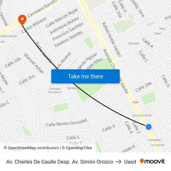 Av. Charles De Gaulle Desp. Av. Simón Orozco to Uasd map