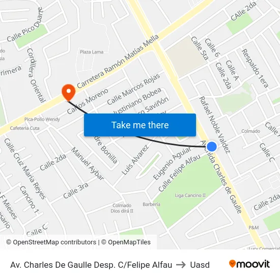 Av. Charles De Gaulle Desp. C/Felipe Alfau to Uasd map