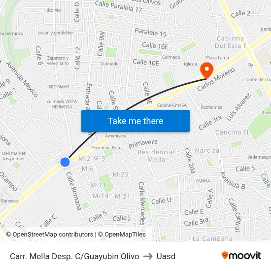Carr. Mella Desp. C/Guayubin Olivo to Uasd map
