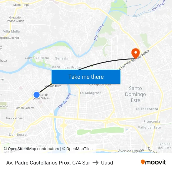 Av. Padre Castellanos Prox. C/4 Sur to Uasd map