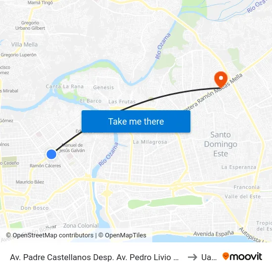 Av. Padre Castellanos Desp. Av. Pedro Livio Cedeño to Uasd map