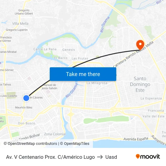 Av. V Centenario Prox. C/Américo Lugo to Uasd map