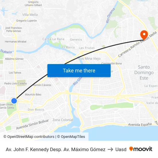 Av. John F. Kennedy Desp. Av. Máximo Gómez to Uasd map