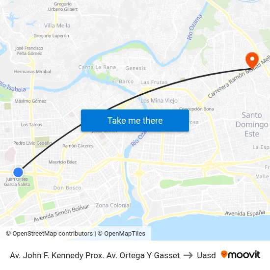 Av. John F. Kennedy Prox. Av. Ortega Y Gasset to Uasd map