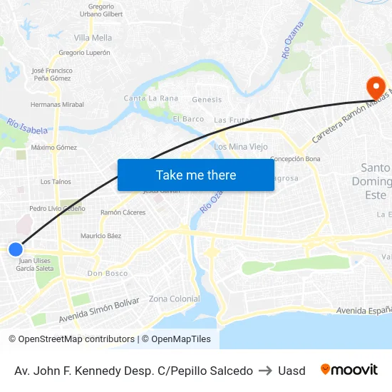 Av. John F. Kennedy Desp. C/Pepillo Salcedo to Uasd map