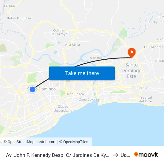 Av. John F. Kennedy Desp. C/ Jardines De Kyoto to Uasd map