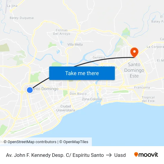 Av. John F. Kennedy Desp. C/ Espíritu Santo to Uasd map