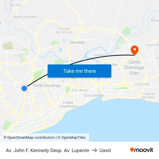 Av. John F. Kennedy Desp. Av. Luperón to Uasd map