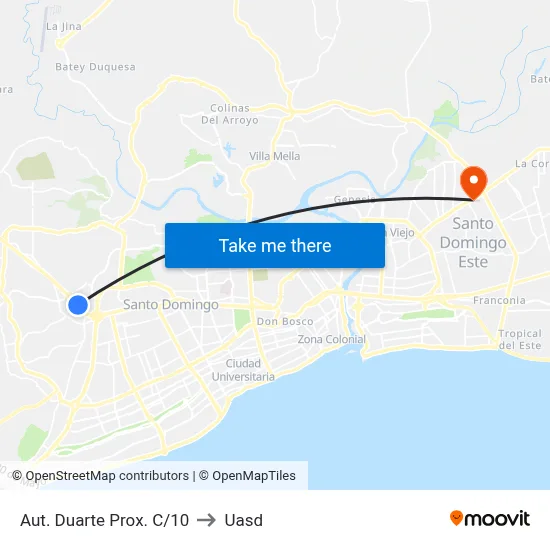 Aut. Duarte Prox. C/10 to Uasd map