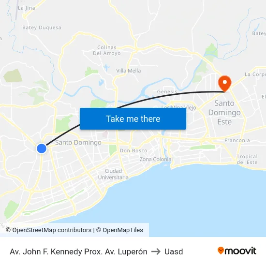 Av. John F. Kennedy Prox. Av. Luperón to Uasd map