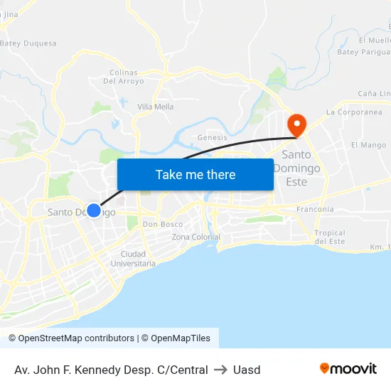 Av. John F. Kennedy Desp. C/Central to Uasd map