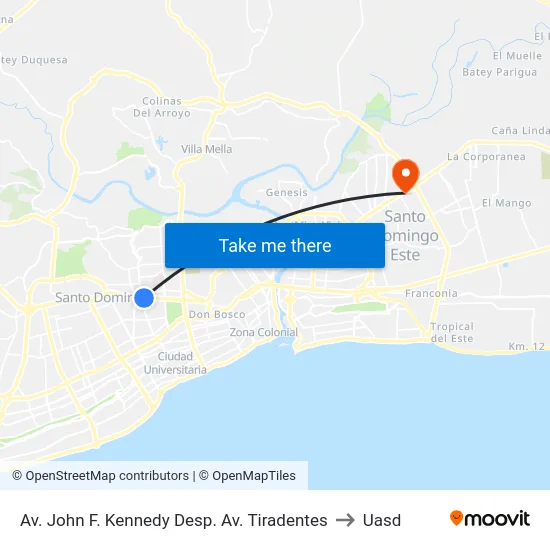 Av. John F. Kennedy Desp. Av. Tiradentes to Uasd map