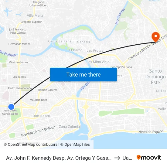 Av. John F. Kennedy Desp. Av. Ortega Y Gasset to Uasd map