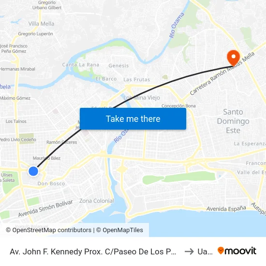 Av. John F. Kennedy Prox. C/Paseo De Los Periodistas to Uasd map