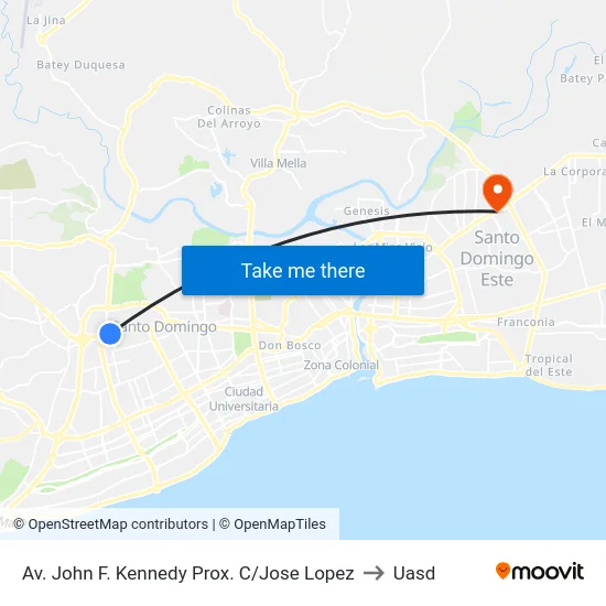 Av. John F. Kennedy Prox. C/Jose Lopez to Uasd map