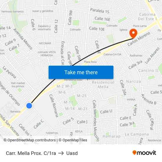 Carr. Mella Prox. C/1ra to Uasd map
