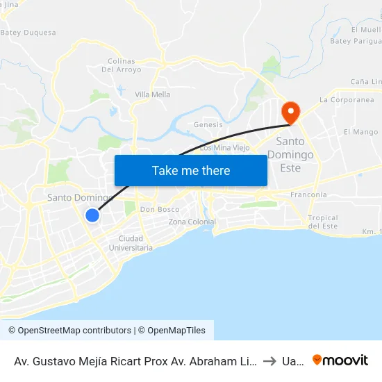 Av. Gustavo Mejía Ricart Prox Av. Abraham Lincoln to Uasd map