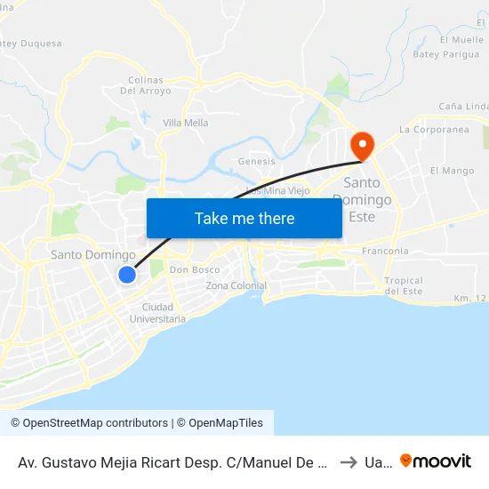 Av. Gustavo Mejia Ricart Desp. C/Manuel De Jesús Goico to Uasd map