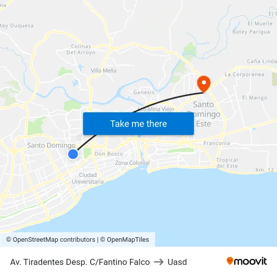 Av. Tiradentes Desp. C/Fantino Falco to Uasd map