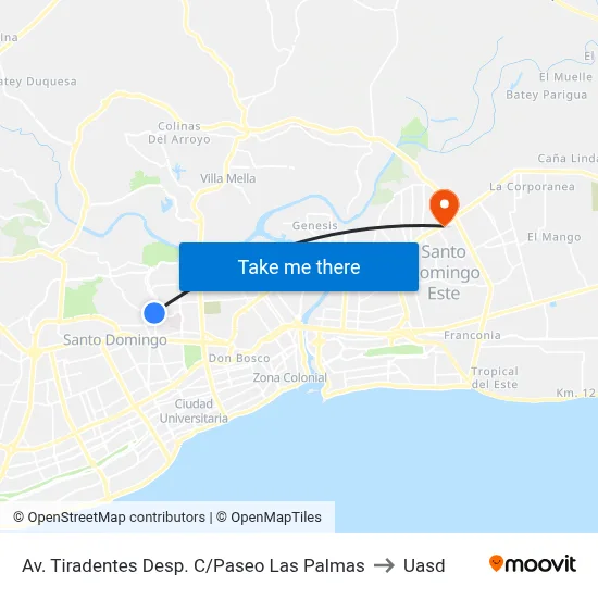 Av. Tiradentes Desp. C/Paseo Las Palmas to Uasd map