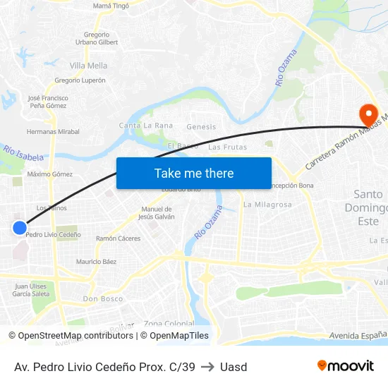Av. Pedro Livio Cedeño Prox. C/39 to Uasd map