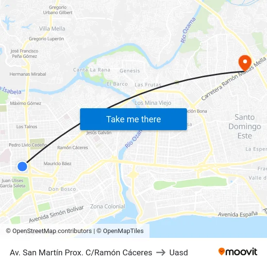 Av. San Martín Prox. C/Ramón Cáceres to Uasd map