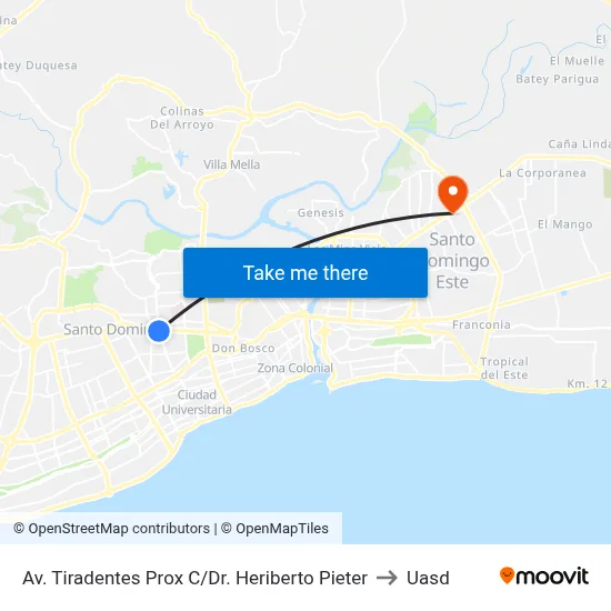 Av. Tiradentes Prox C/Dr. Heriberto Pieter to Uasd map