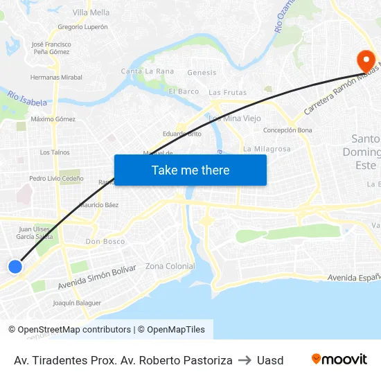 Av. Tiradentes Prox. Av. Roberto Pastoriza to Uasd map