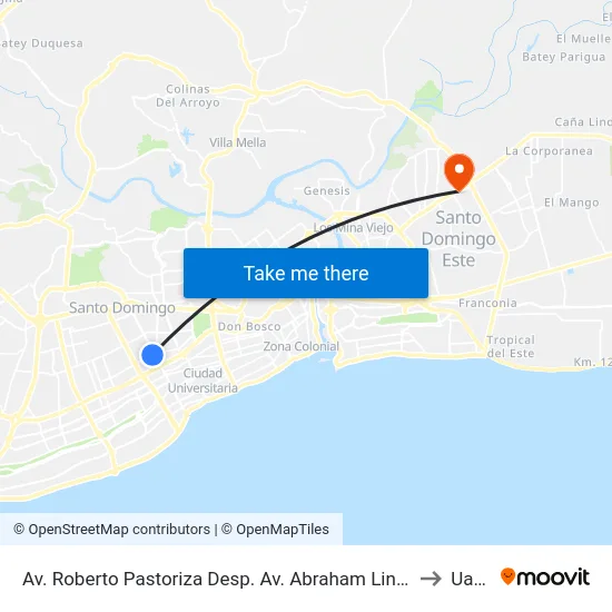 Av. Roberto Pastoriza Desp. Av. Abraham Lincoln to Uasd map