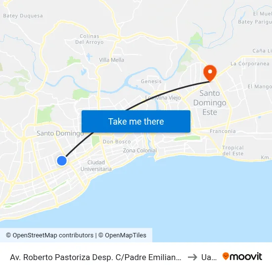 Av. Roberto Pastoriza Desp. C/Padre Emiliano Tadif to Uasd map