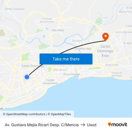 Av. Gustavo Mejía Ricart Desp. C/Mencia to Uasd map