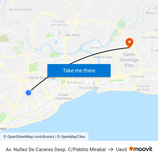 Av. Nuñez De Caceres Desp. C/Pablito Mirabal to Uasd map