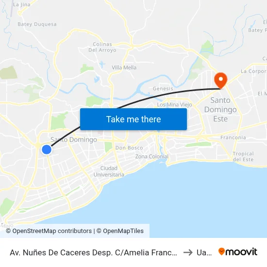 Av. Nuñes De Caceres Desp. C/Amelia Francasci to Uasd map