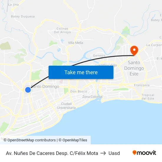 Av. Nuñes De Caceres Desp. C/Félix Mota to Uasd map