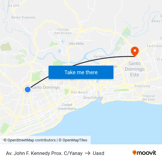 Av. John F. Kennedy Prox. C/Yanay to Uasd map