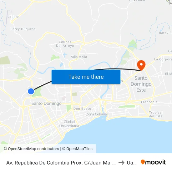 Av. República De Colombia Prox. C/Juan Marichal to Uasd map