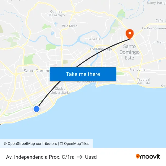 Av. Independencia Prox. C/1ra to Uasd map