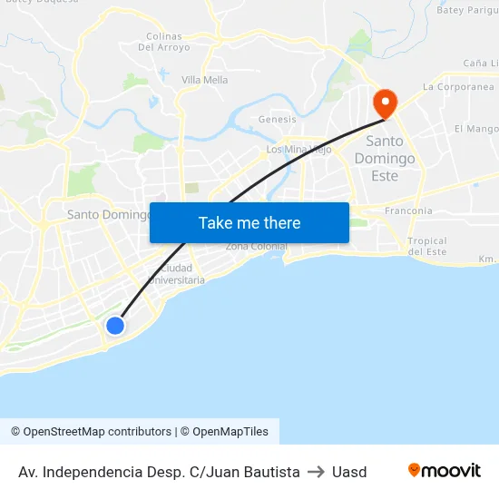Av. Independencia Desp. C/Juan Bautista to Uasd map