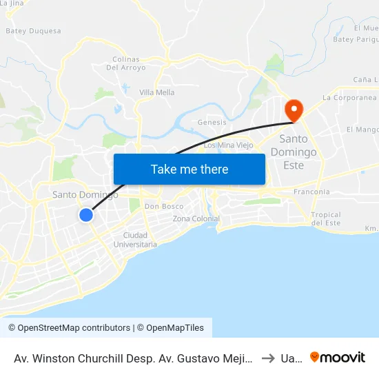 Av. Winston Churchill Desp. Av. Gustavo Mejia Ricart to Uasd map