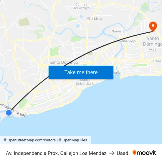 Av. Independencia Prox. Callejon Los Mendez to Uasd map