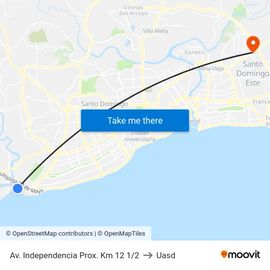 Av. Independencia Prox. Km 12 1/2 to Uasd map