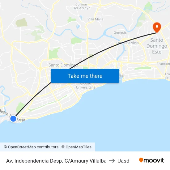 Av. Independencia Desp. C/Amaury Villalba to Uasd map