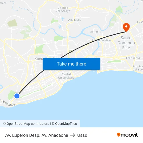 Av. Luperón Desp. Av. Anacaona to Uasd map