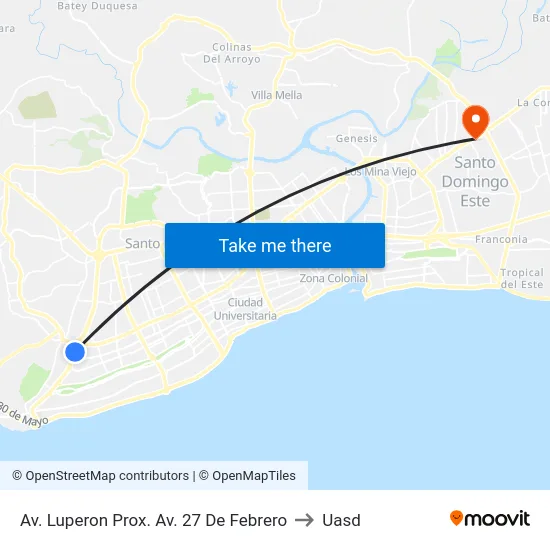 Av. Luperon Prox. Av. 27 De Febrero to Uasd map