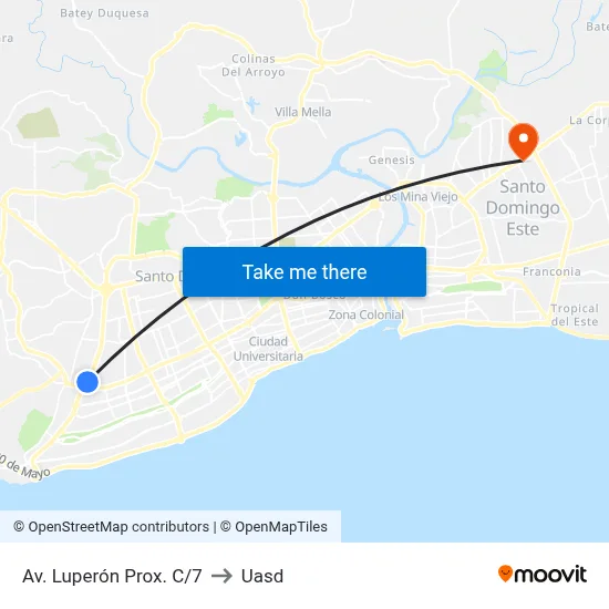 Av. Luperón Prox. C/7 to Uasd map