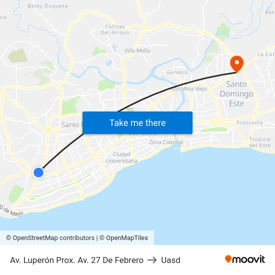 Av. Luperón Prox. Av. 27 De Febrero to Uasd map