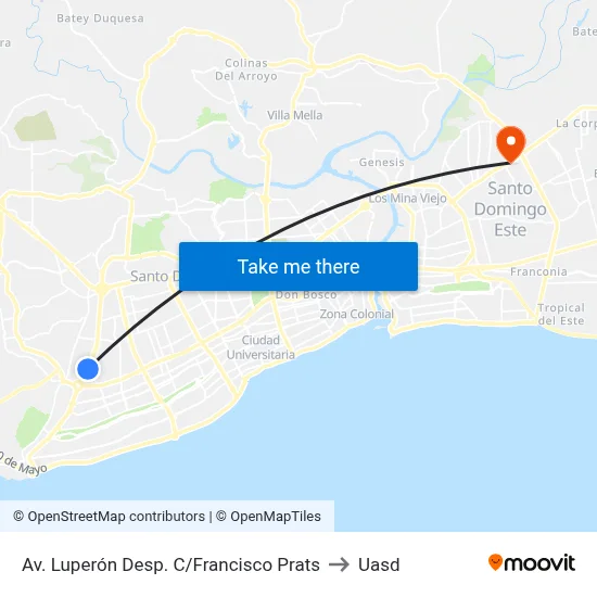 Av. Luperón Desp. C/Francisco Prats to Uasd map