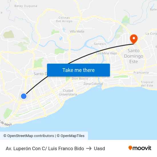 Av. Luperón Con C/ Luis Franco Bido to Uasd map